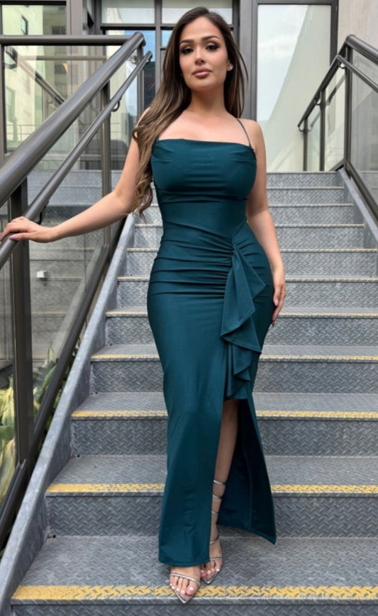 Emerald Elegance Draped Gown