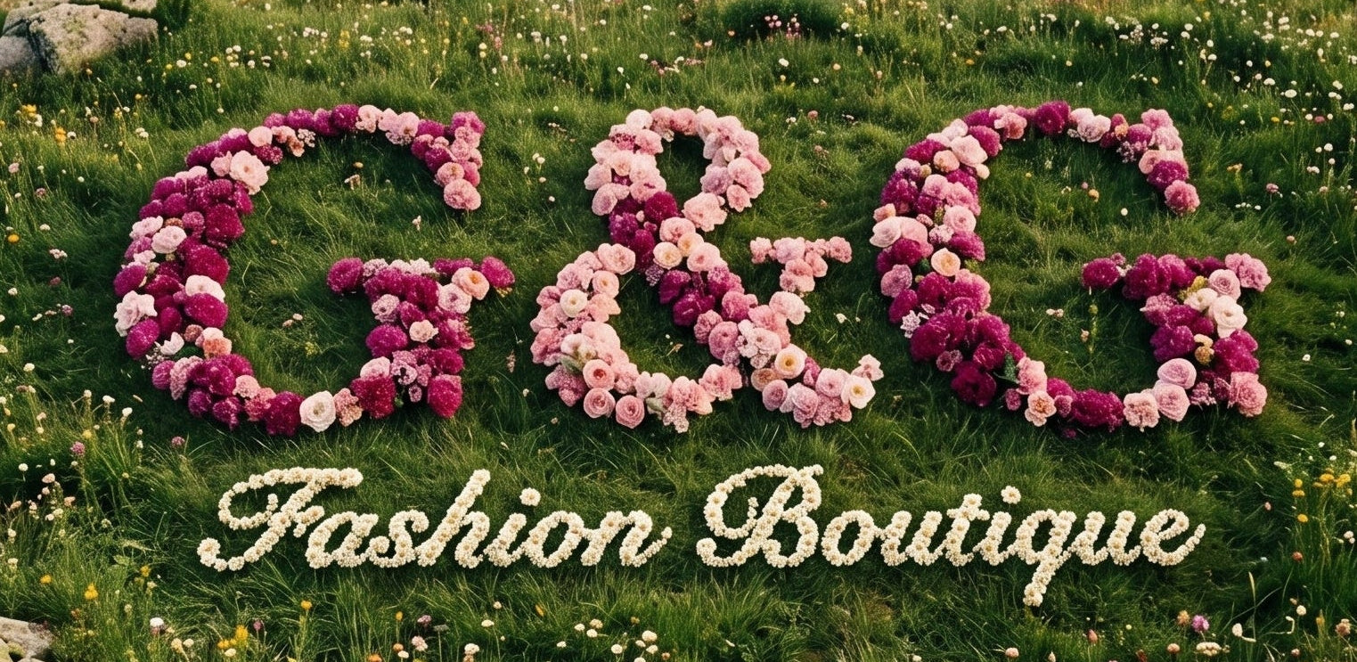 G&G Fashion Boutique logo made of flowers in a scenic mountain landscape